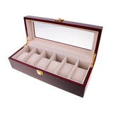 RED -WOOD- WATCH -BOX -6 -WATCHES - Watchbox- Store