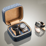 LEATHER -CASE- WITH -OSTRICH -MOTIF -2 -WATCHES - Watchbox- Store