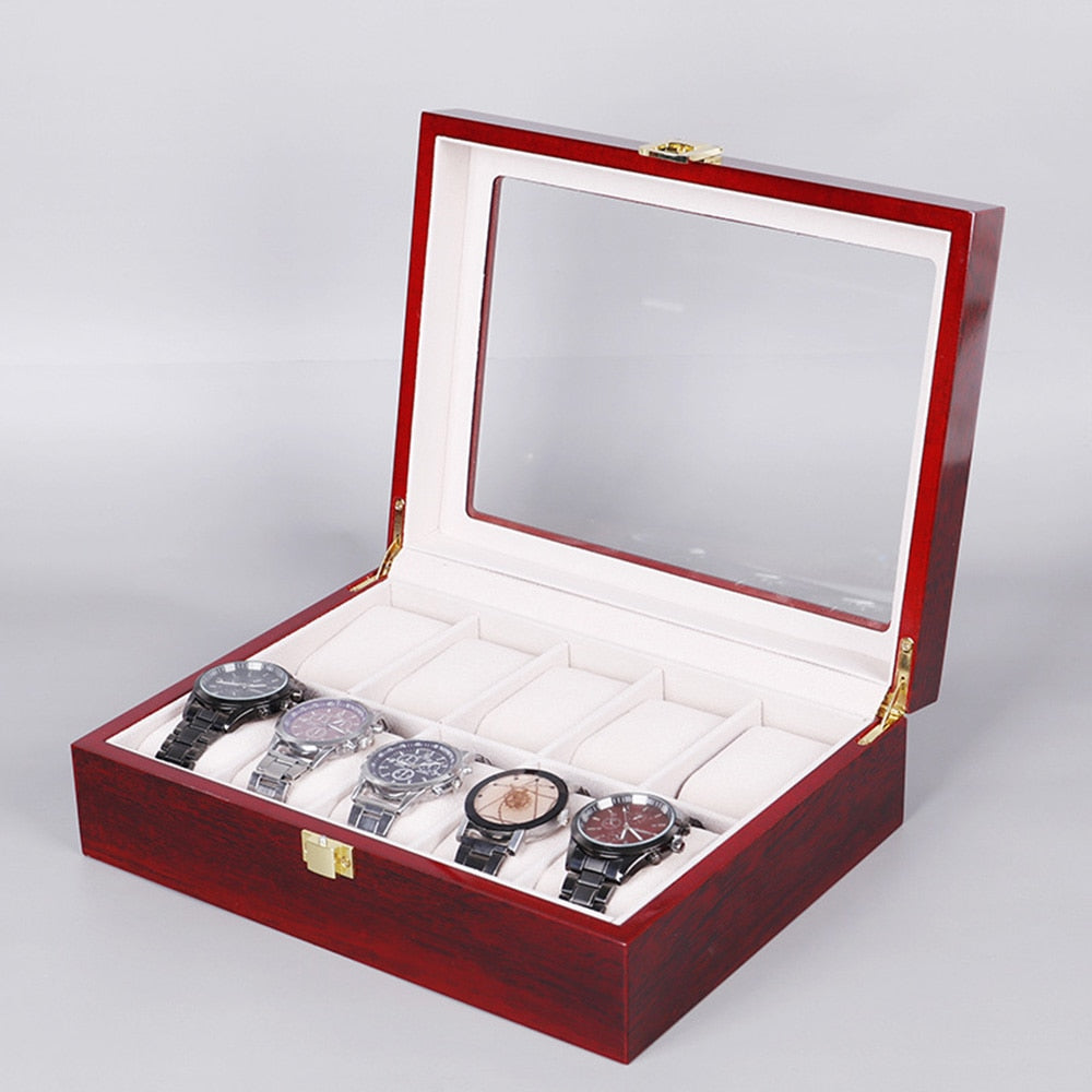 WOODEN -WATCH- BOX -RED - 10- WATCHES - Watchbox -Store – Watchbox Store