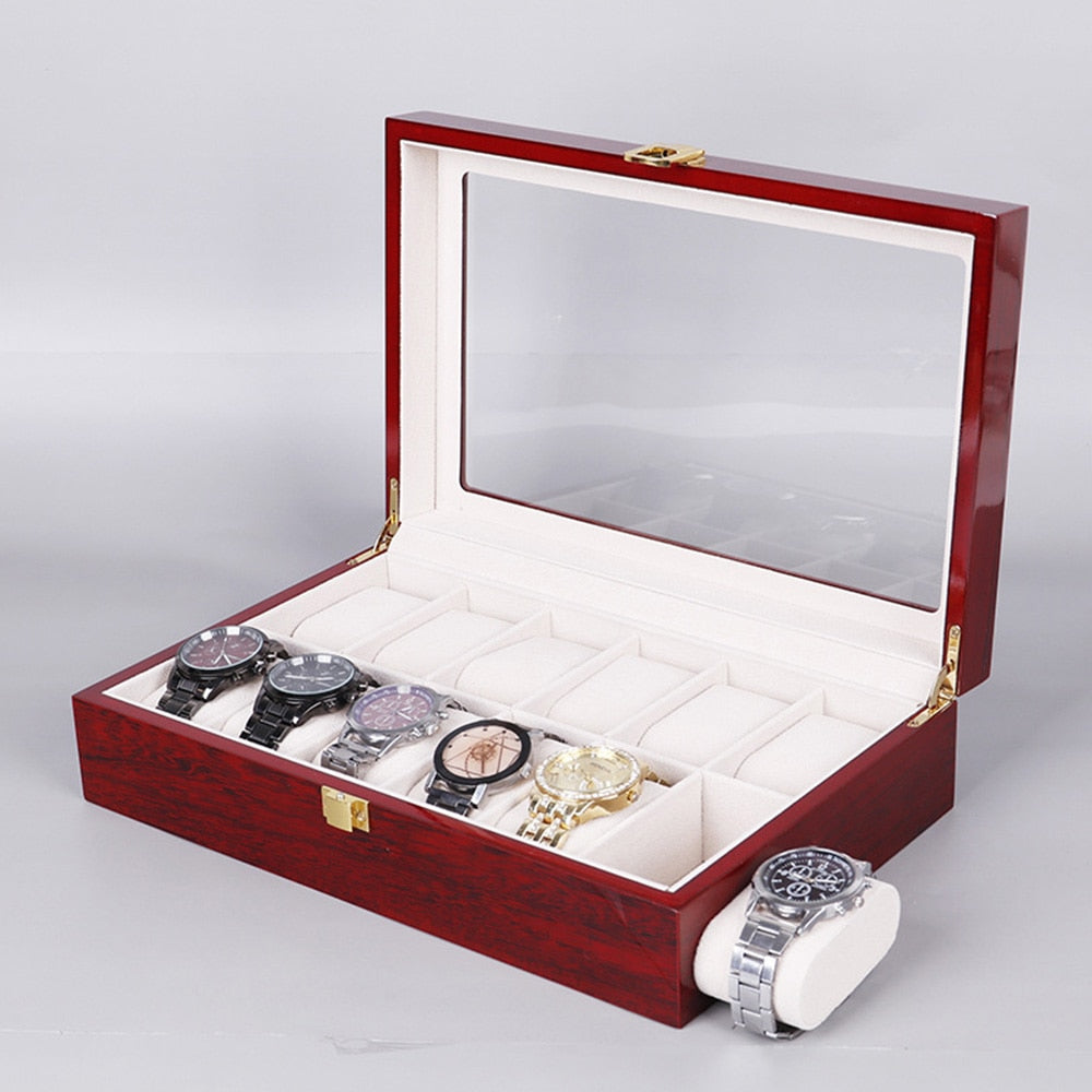 WOODEN -WATCH- BOX- RED - 12- WATCHES - Watchbox -Store – Watchbox Store