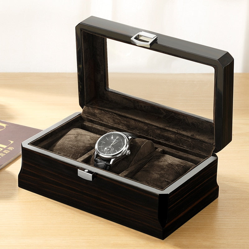 VINTAGE -WATCH -BOX- 3 -WATCHES -DARK -WOOD -3- SLOTS - Watchbox -Store ...