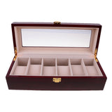 RED -WOOD- WATCH -BOX -6 -WATCHES - Watchbox- Store