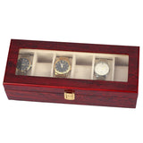 RED -WOOD- WATCH -BOX -6 -WATCHES - Watchbox- Store