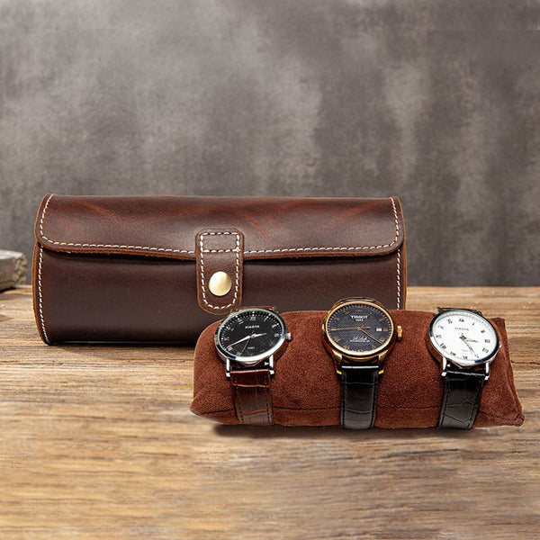 MEN -LEATHER -WATCH- CASE - 2 -OR -3 -COMPARTMENTS - WATCH -STORAGE - Watchbox -Store