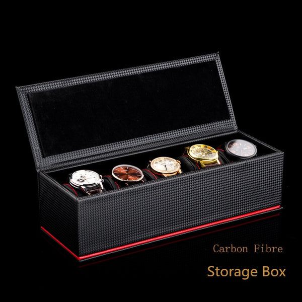 MENS -WATCH- BOX -CARBON - 5 -WATCHES - Watchbox- Store