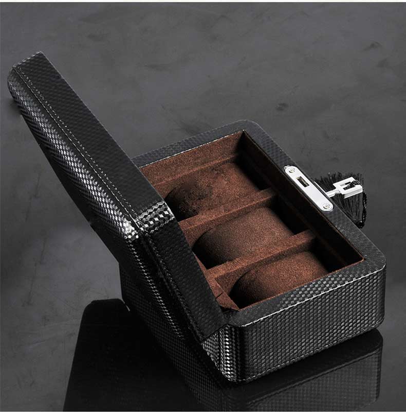 CARBON- FIBER- WATCH -BOX -3 -WATCHES - LOCK - WATCH -STORAGE ...