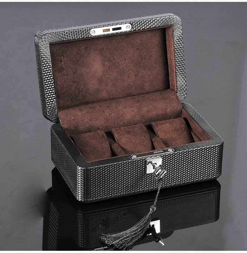 CARBON- FIBER- WATCH -BOX -3 -WATCHES - LOCK - WATCH -STORAGE ...