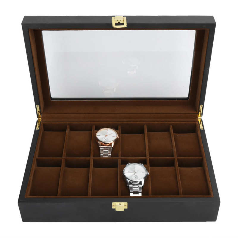 WOODEN -WATCH- BOX, SUEDE -INTERIOR- 12 -WATCHES- Watchbox -Store ...