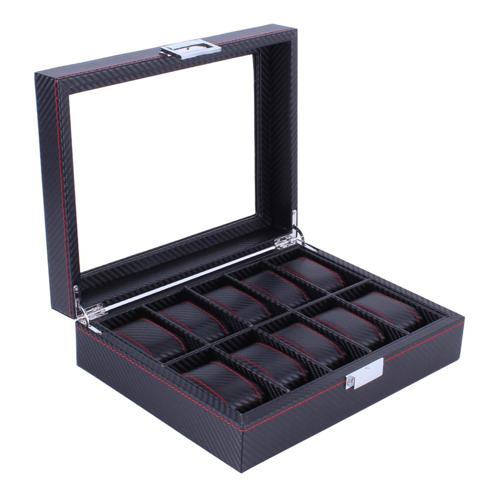 MENS- WATCH -BOX- BLACK - BLACK -CARBON -FIBER - 10- WATCHES - Watchbox ...