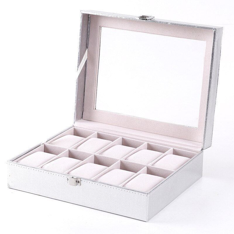 WATCH- BOX -FOR- WOMEN- WOOD- 10 -WATCHES - WHITE-SILVER - Watchbox ...