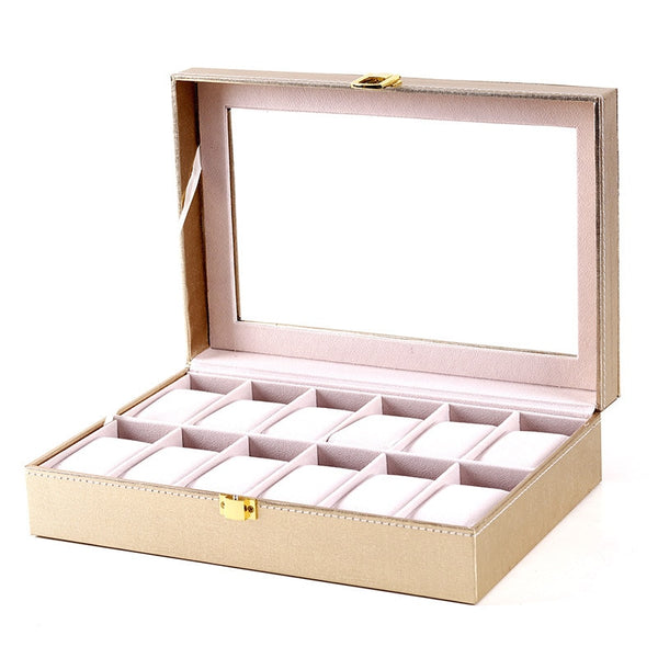 WATCH -BOX -FOR- WOMEN- WOOD- 12 -WATCHES - GOLD - PINK - Watchbox- Store
