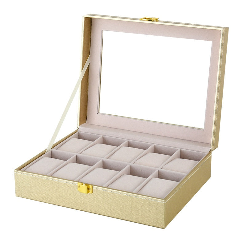WATCH BOX FOR WOMEN WOOD 10 WATCHES GOLD Watchbox Store