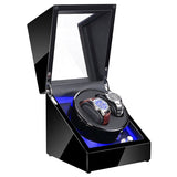 LED -WATCH- WINDER -AUTOMATIC- WOODEN -WATCH -2 -WATCHES - BLACK - Watchbox- Store