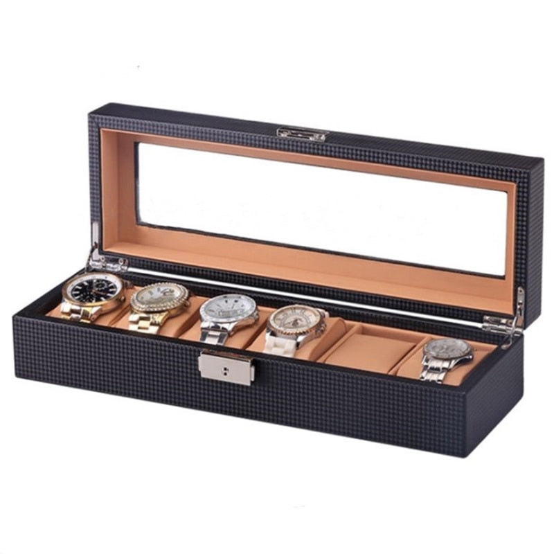 MENS WATCH BOX CARBON FIBER WATCH BOX CARBON 6 WATCHES